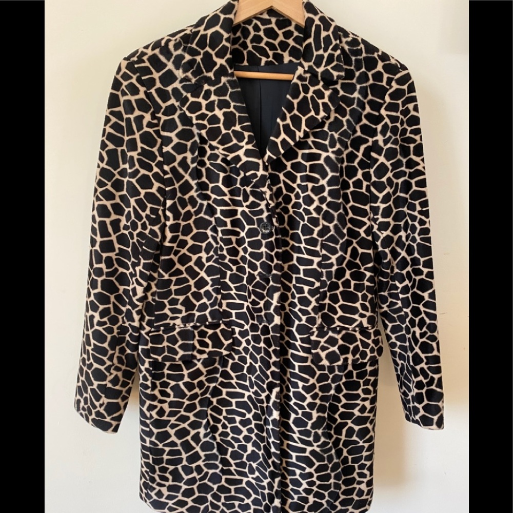 Giraffe print faux fur coat